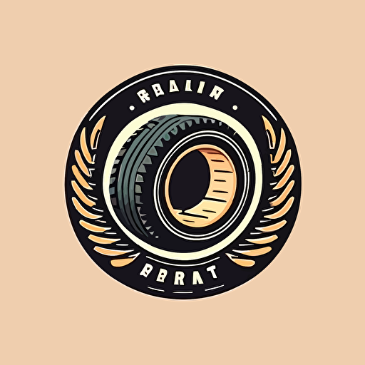 An emblem logo with a cute car tire. flat vector minimal