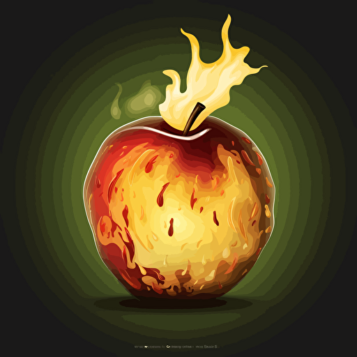 an apple on fire, 2d, vector art