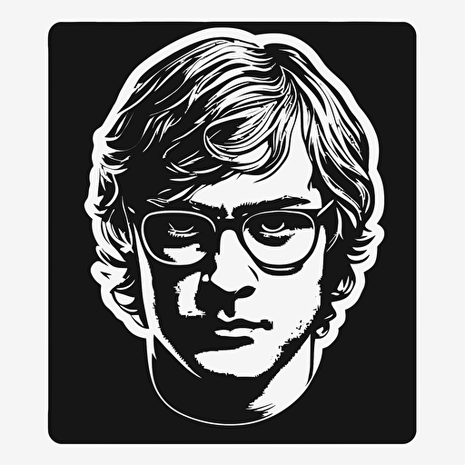 the face of dahmer, detailed, sticker, vector, black and white