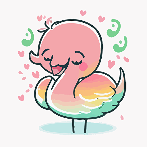Vector kawaii flamingo, white background, pastel colors,smiling,winking