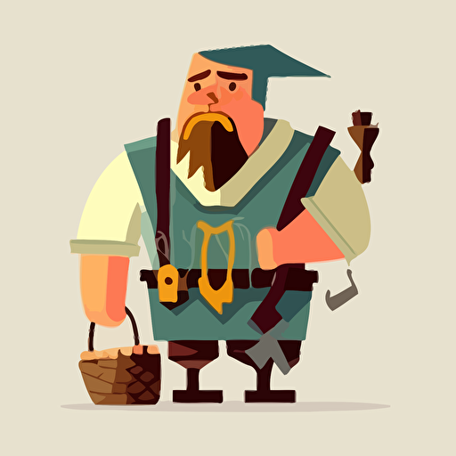 flat vector illustration of a stupid mediavel peasant