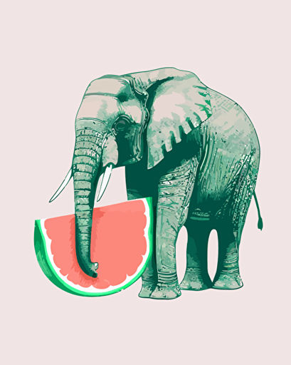 elephant watermelon hybrid, minimalistic, retro aesthetics, vector image, sticker, pastel pantone colors, white background