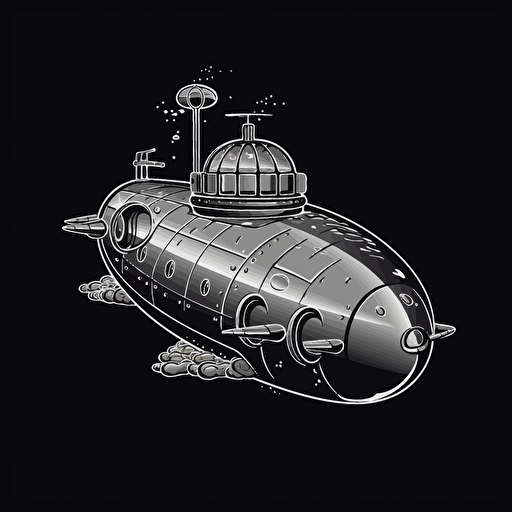 simple submarine, vector, black and white, no shading, underwater