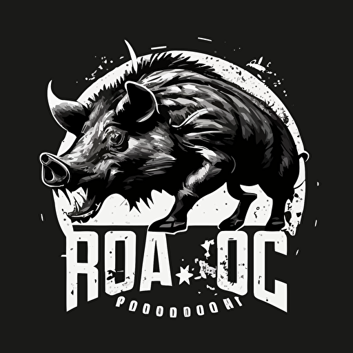 logo of a wild boar roaring on a white background, "RC08" written on the white background , vector, black background, US ARMY WWII theme, high res