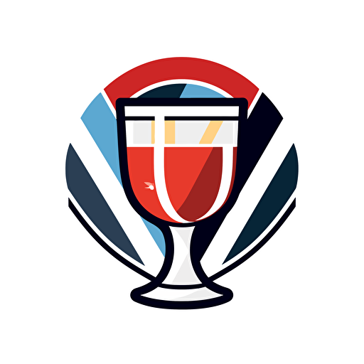 beerpong logo club, glass of beer in background, red and blue stripes, Lindon Leader, white background, vector, vector art, minimalist