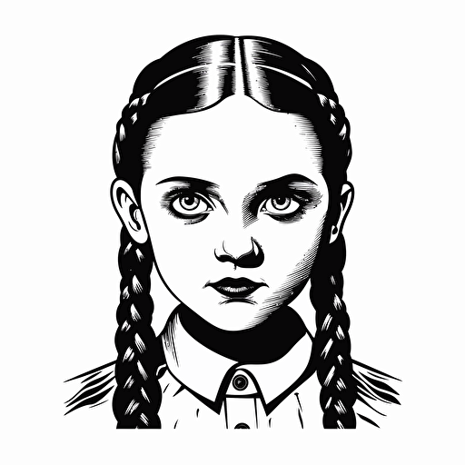 Wednesday Addams pigtails vector logo, black and white, high quality