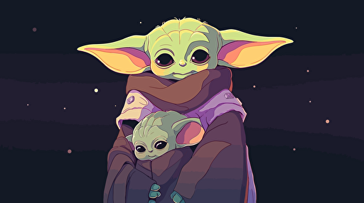 flat vector art, Star Wars, green yellow and purple colors, brother and sister