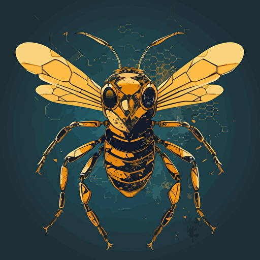 2D vector bee honey in minimalism cyberpunk style. Colors: #FB6B00 & #111111 colors