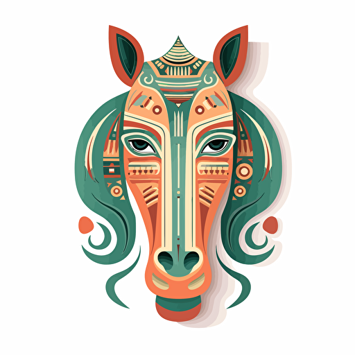 vector, ukrainean clay horse minimal flat head only with ukrainean symbols