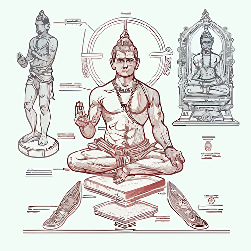 lineage asana shankara meditation isometric hand drawn sketches line drawing illustration vector