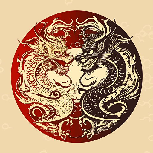 2 chinese dragons in a shape of Yin Yang symbol simple vector 2d