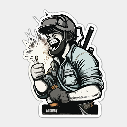 welder , Sticker, Happy, Soft Color, Rough Charcoal, Contour, Vector, White Background, Detailed