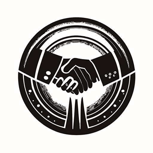 monogram iconic logo of a handshake, retro pictorial, black vector on a white background