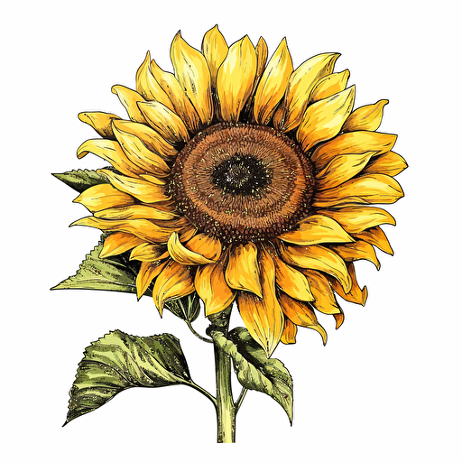 sunflower, detailed, cartoon style, 2d watercolor clipart vector, creative and imaginative, hd, white background