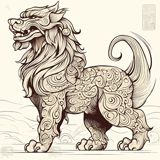 vector of a shisa guardian lion-dog, black line work, no color, side view