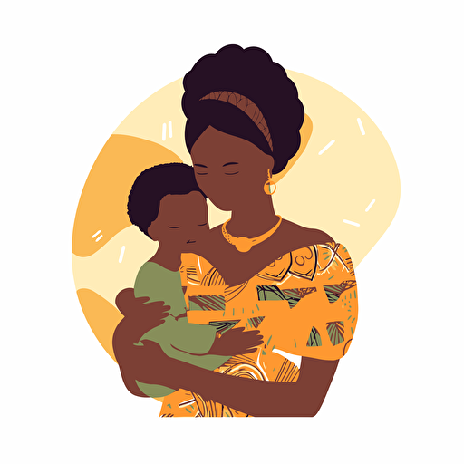 african mother and child embracing, hd, flat vector illustration, white background, posted on behance