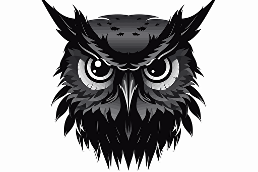vector logo of owl, 2d, flat, all black, transparent background,