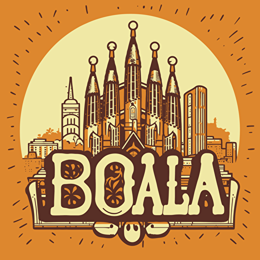 vector logo of a spanish language school in Barcelona, with the see and the letter BCN , the name is Hola, we can see the sagrada familia
