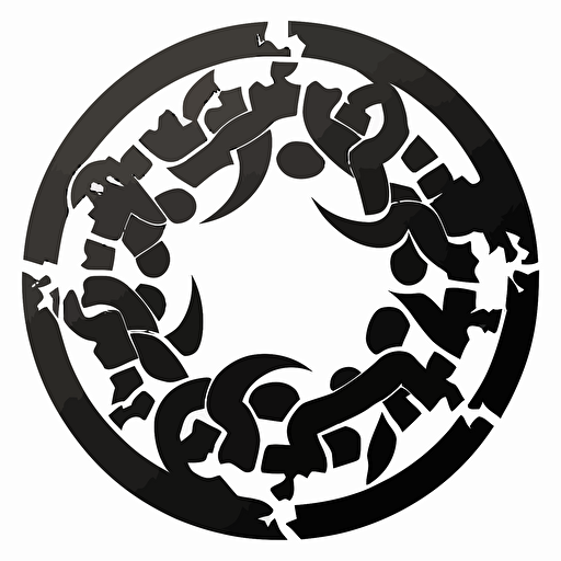 circular logo of a broken chain vector, simple design, black and white, flat