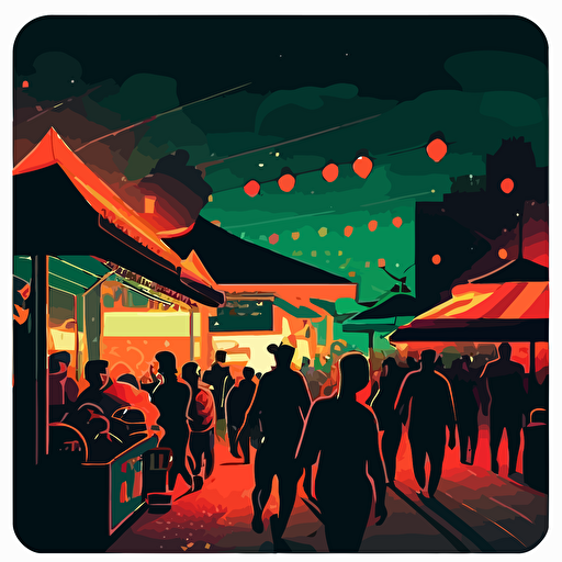 vector art colorful, taiwanese night market inside shilouette of galaxy