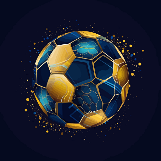 globe with some combs of a soccer ball, colours indigo, azure and gold, futuristic, galactic, vector