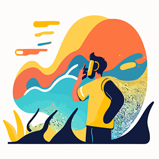 background image, for contact page, vector art, happy person call with his smartphone