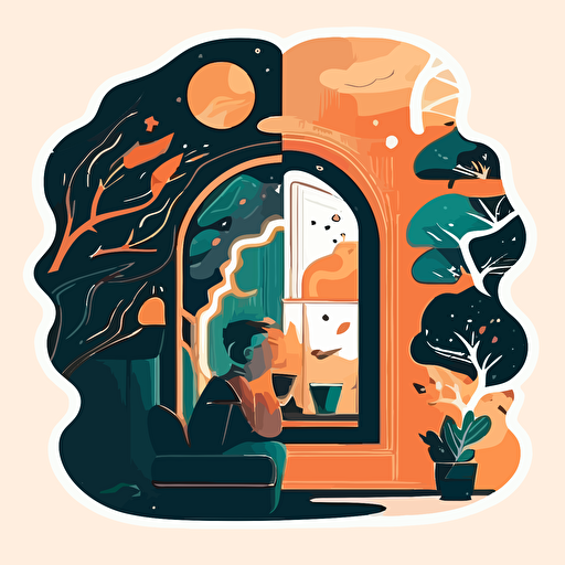 imaginative vector illustration of the psychotherapeutic process using only the colors butterscotch, light orange and midnight green aspect ratio 16:9