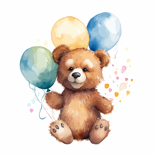 light coloured bear, watercolor, holding beige balloons, ultradetailed vector