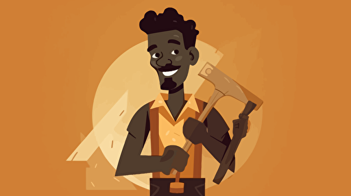 Labour day, smiling afro-american labourer with his tool, rays on all sides, vector illustration
