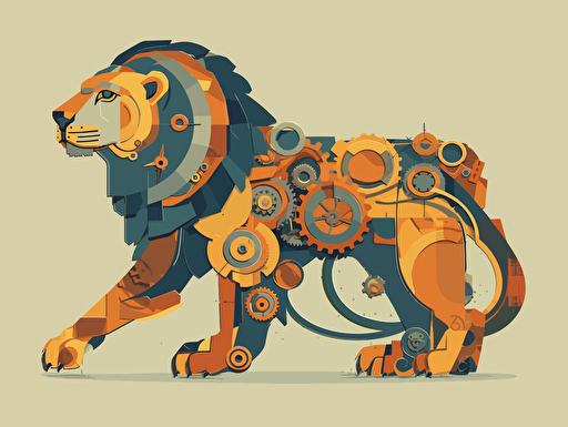 flat vector artwork, mechanical lion