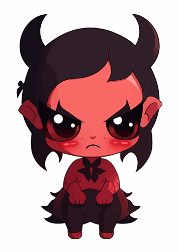 cute vector simple drawing of a small female demon, white background