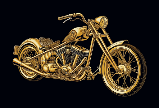 vector art logo a classic chopper motorcycle with a gold finish, in the style of wade guyton, ed roth no text