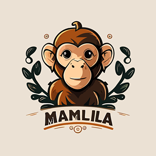 monkey emblem logo, Tom Whalen, flat, whimsical, Minimal, Contour, Vector, White Background, Detailed ar 1:1