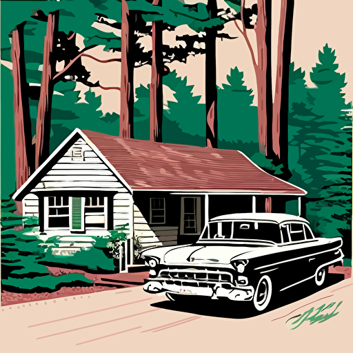 vector detailed image of 1950's north carolina small home