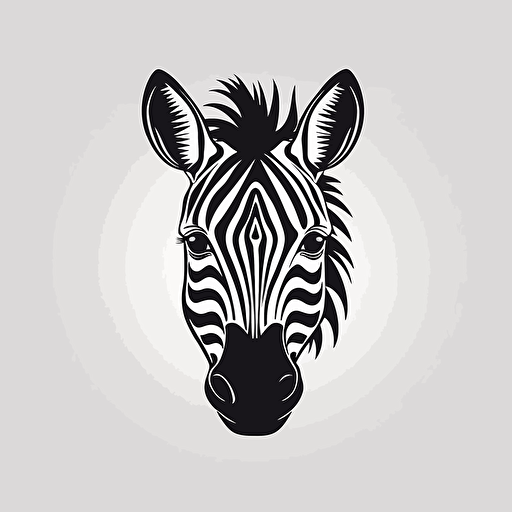 Zebra, vector illustration style, Black and white color, flat design, minimalist logo, minimalist icon, flat icon, adobe illustrator, cute, Simple