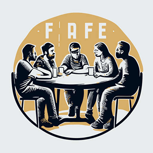 Five people sitting around the table discussing hope, Vector Logo::