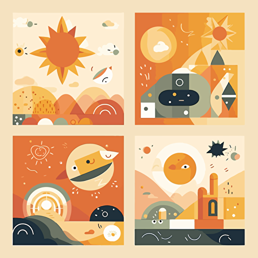 Vector illustration Educational Posters style, Toddler style Illustration, warm colors, of sky symbols