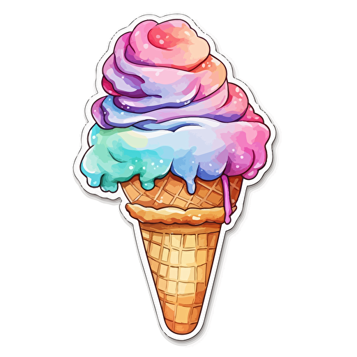 watercolor vector illustration boho soft serve ice cream cone sticker white background