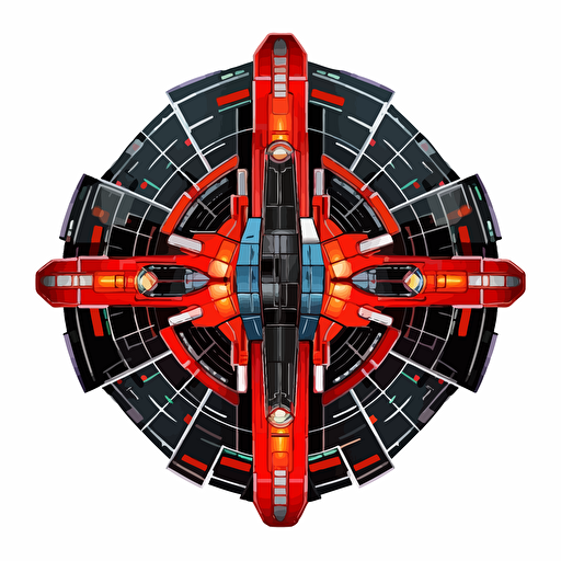 shoot em up style starship, top view, vector style, symmetric, vivid colors, rich in details, white background