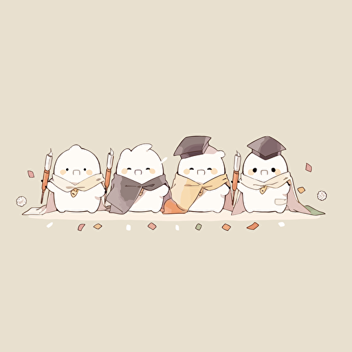 graduating chibi babies, 2d, simple, cute, vector, vector illustration,