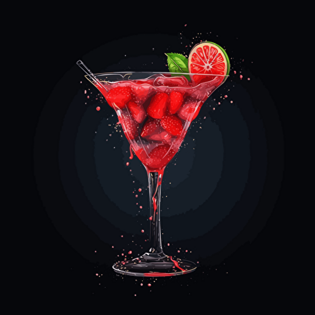 strawberry daquiri cocktail,Black background, abstract paiting,vector,high detail