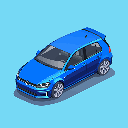 isometric icon, Lapiz Blue 2017 Volkswagen Golf R 5-door hatchback, solid background, in the style of Matthew Skiff illustrations, in the style of Christopher Lee illustrations, in the style of Jonathan Ball illustrations, simple, rough-edged drawing, vector illustration, flat art,
