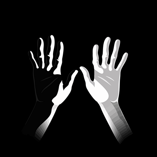 Create a silhouette of a pair of helping hands,top view,vector,cartoon style,black,white background