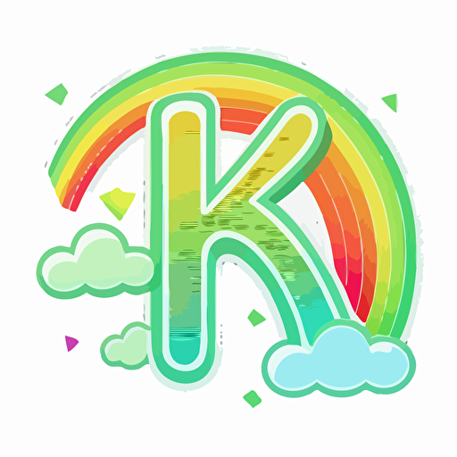 the letter K, rainbow, white background, vector art, outlined in light green, joyful, logo, icon