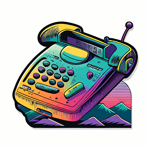 vector art of 90s answering machine, illustrated sticker, vivid colors