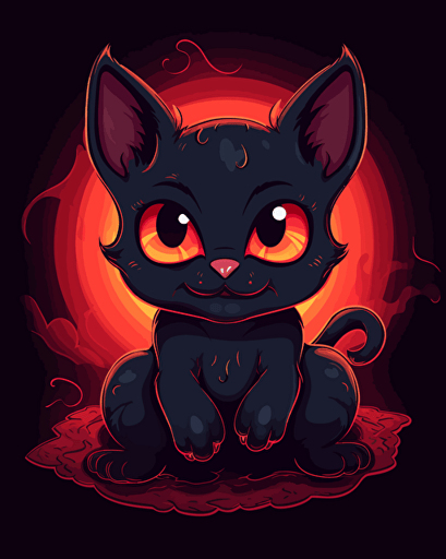 a cute satanistic kitten, cute cartoon vector style,