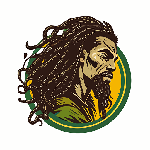 Circular vector logo with a african painter long dreadlocks mustach goatee