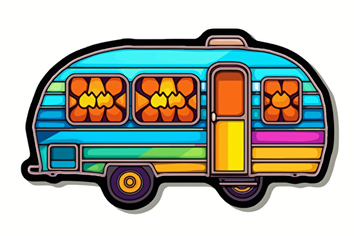 2d illustration, stained glass trailer simple vector colorful sticker