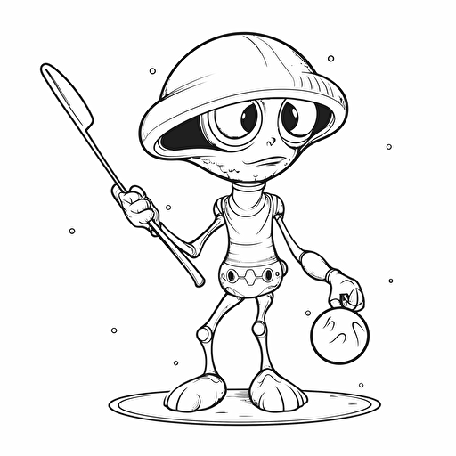 alien playing golf, coloring page, no shadow, vector, simple