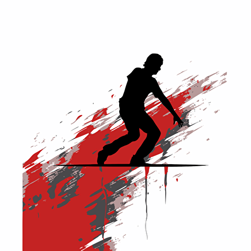 Axel Vervoordt,vector illustration, minimalist illustrator, silhouette of a person extreme sports, dynamic posture